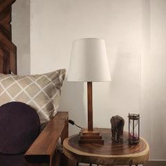 Babel Wooden Table Lamp with Brown Base and Premium White Fabric Lampshade - WoodenTwist