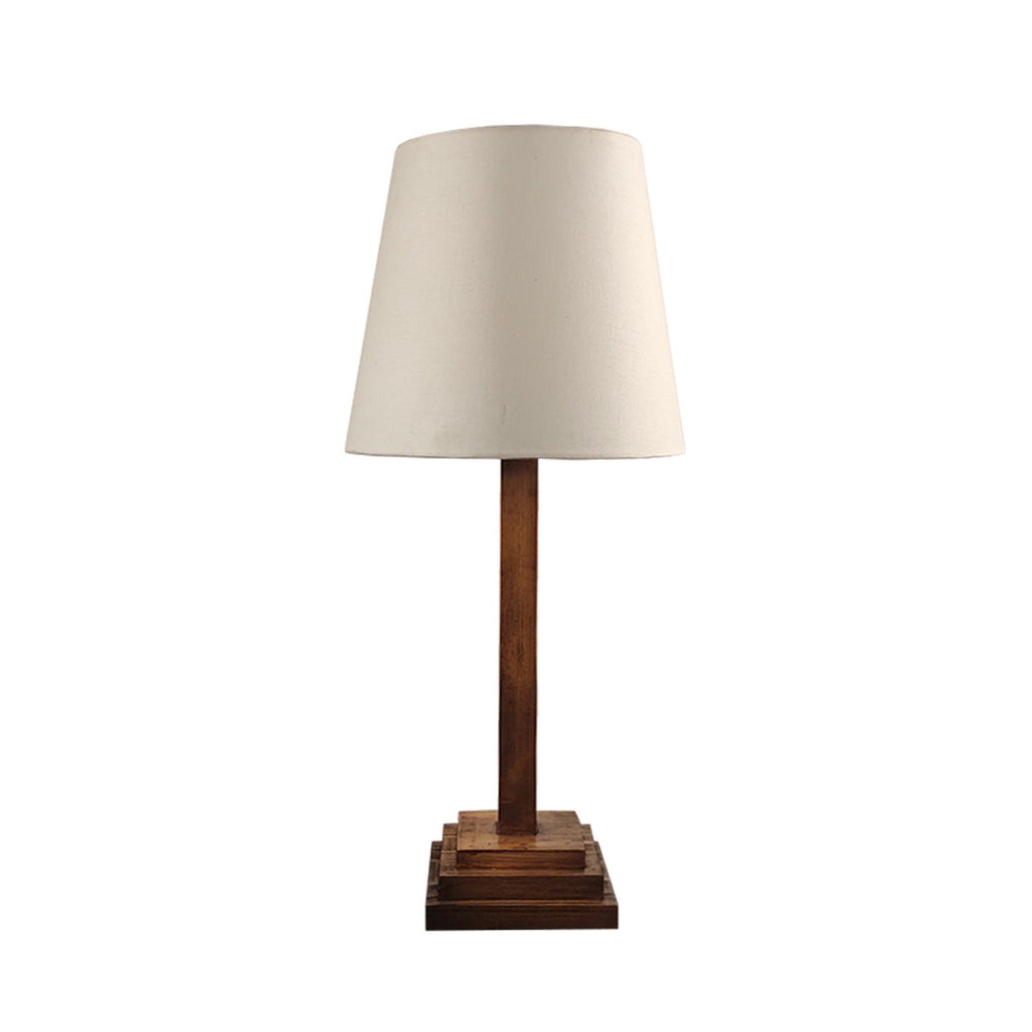 Babel Wooden Table Lamp with Brown Base and Premium White Fabric Lampshade - WoodenTwist