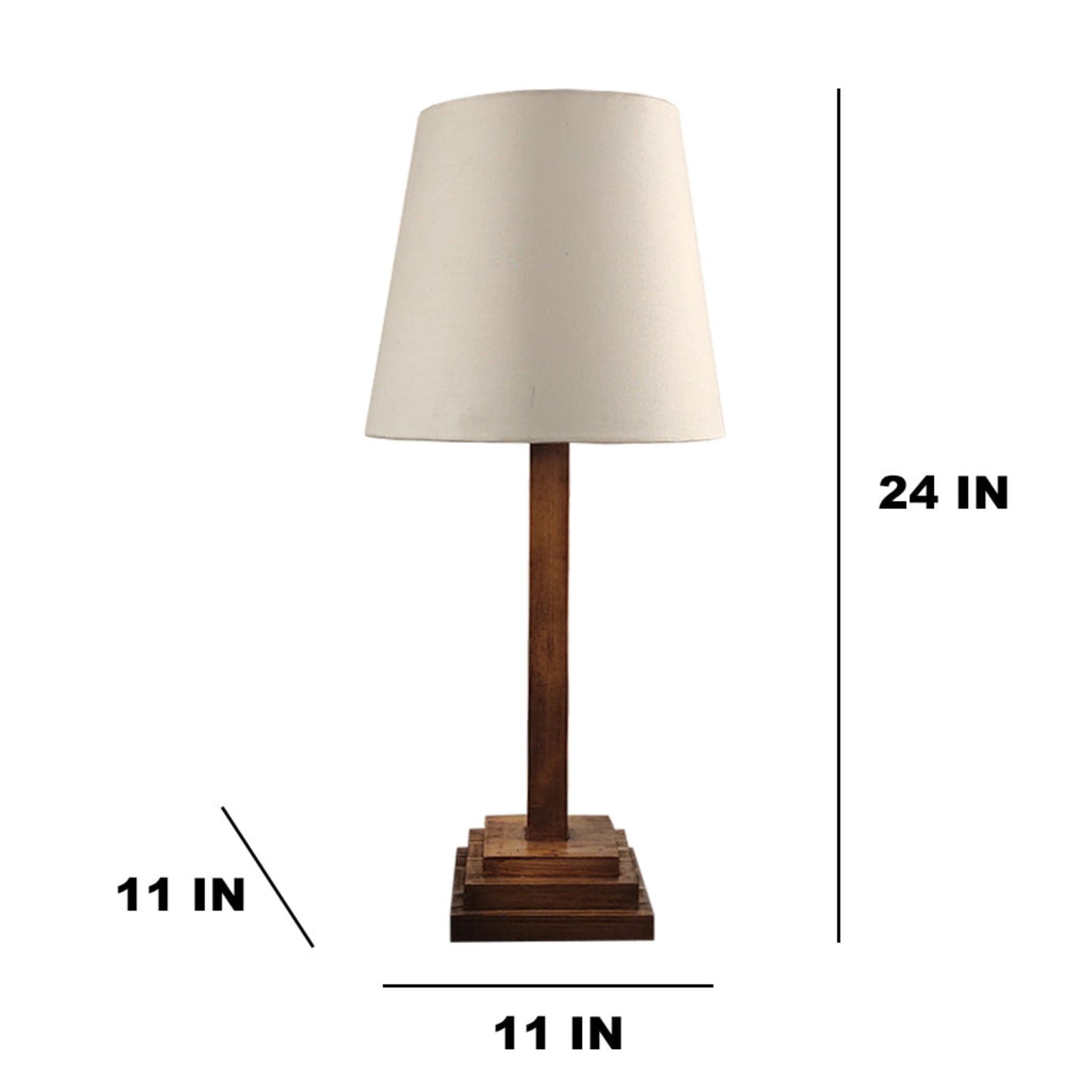 Babel Wooden Table Lamp with Brown Base and Premium White Fabric Lampshade - WoodenTwist