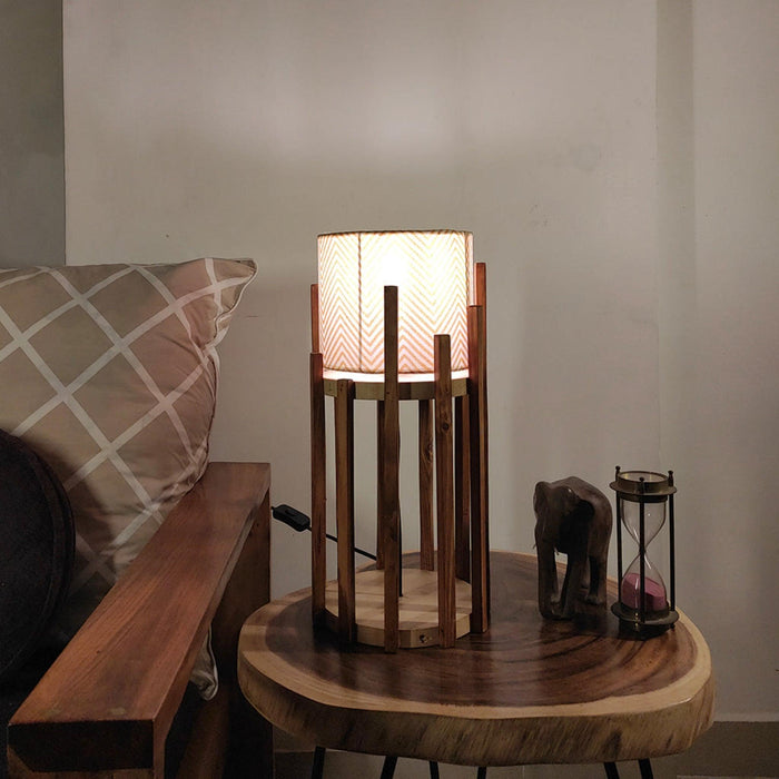 Bastian Wooden Table Lamp with Brown Base and Premium White Fabric Lampshade - WoodenTwist