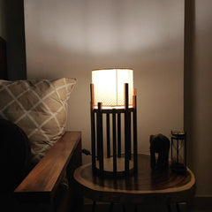 Bastian Wooden Table Lamp with Brown Base and Premium White Fabric Lampshade - WoodenTwist