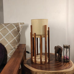 Bastian Wooden Table Lamp with Brown Base and Premium White Fabric Lampshade - WoodenTwist