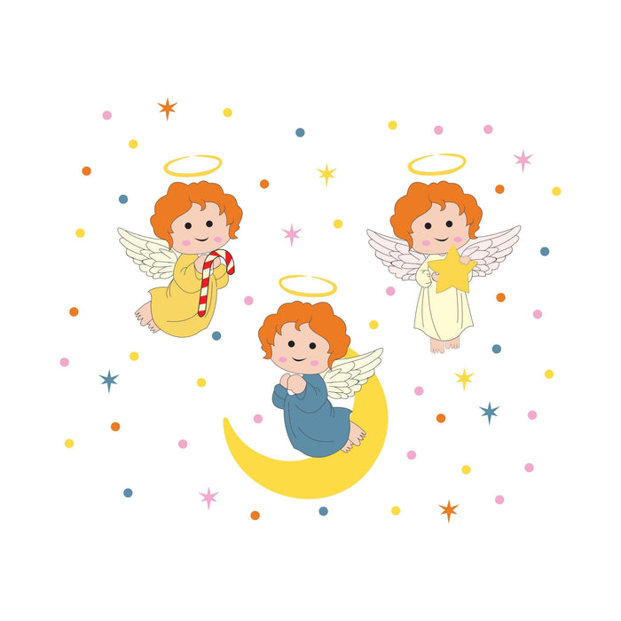 Cartoon Cute Little Angels with Moon & Stars - WoodenTwist