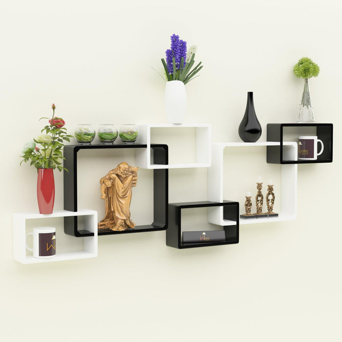 Wooden Intersecting Wall Shelves (Set of 6) - WoodenTwist