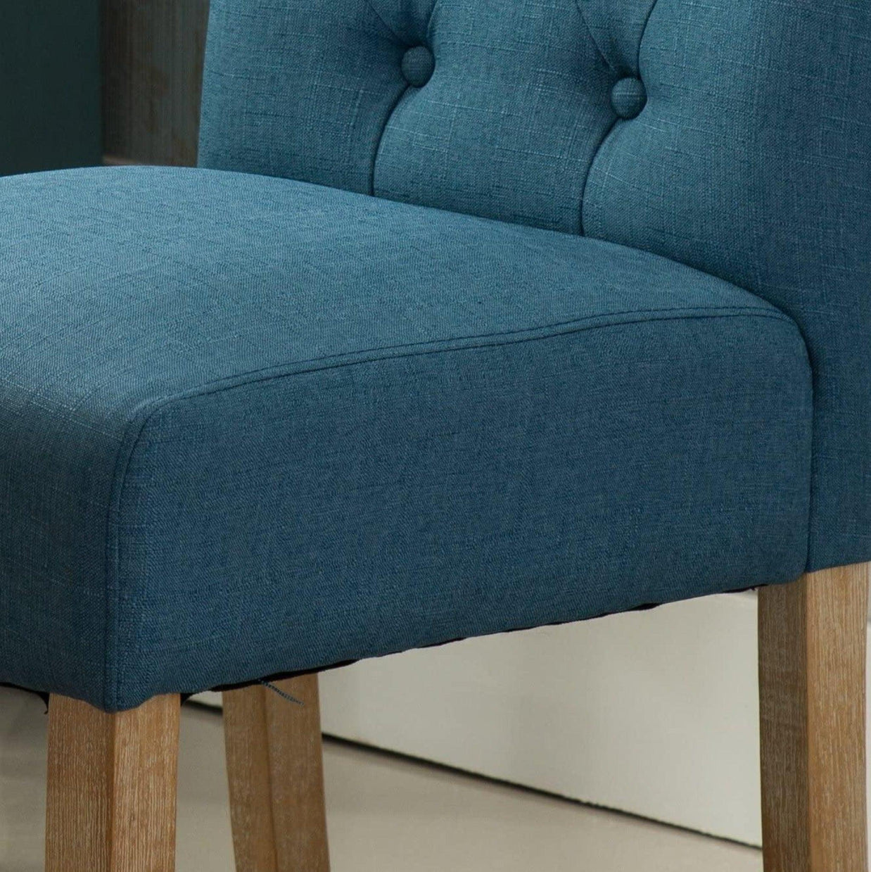Button Tufted Parsons Chairs in Teak Wood (Set of 2) - WoodenTwist