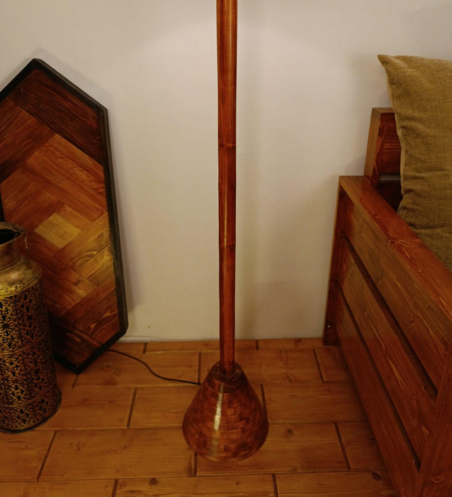 Brice Wooden Floor Lamp with Brown Base and Jute Fabric Lampshade - WoodenTwist