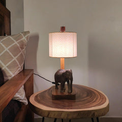 Elementary Wooden Table Lamp with Brown Base and Premium Yellow Fabric Lampshade - WoodenTwist