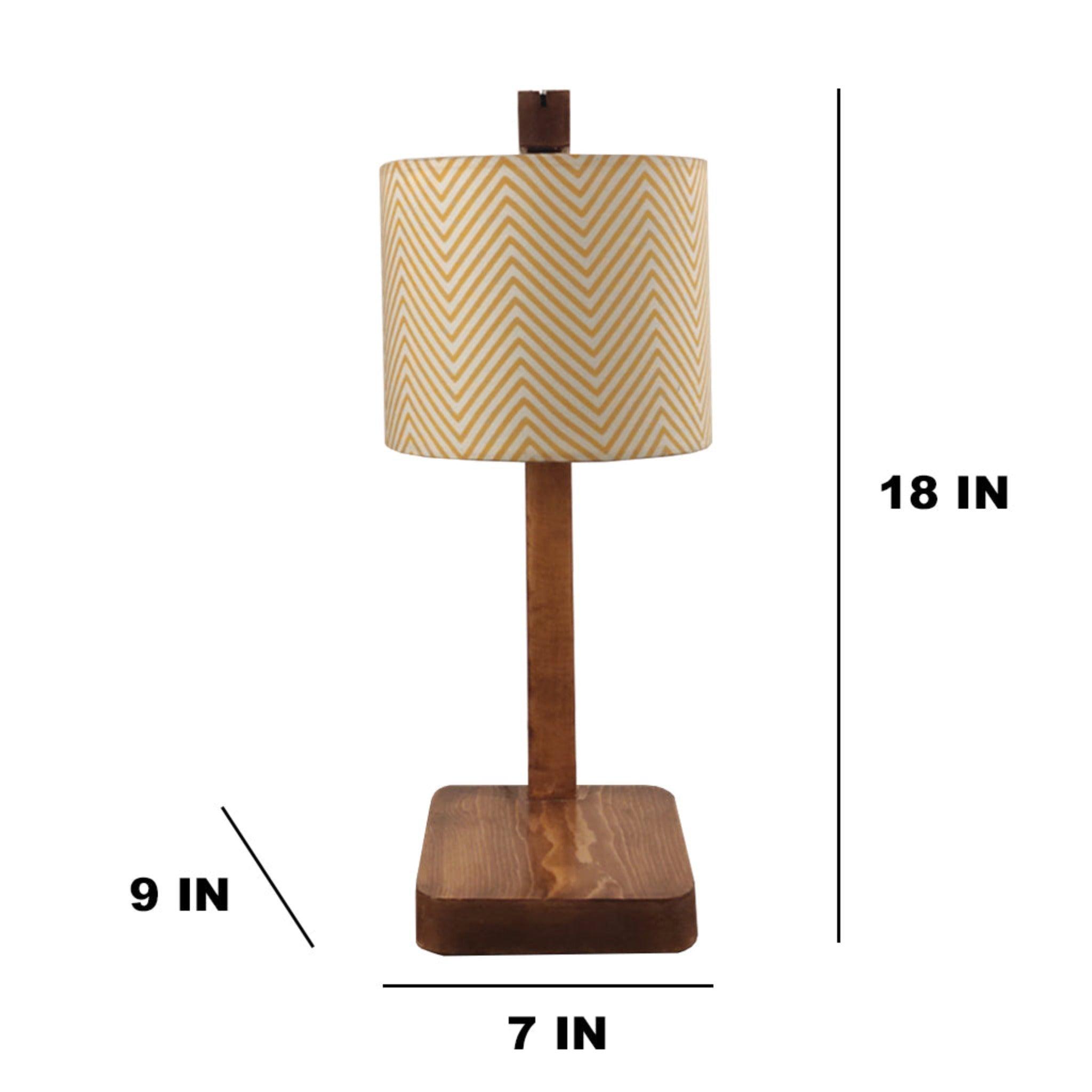 Elementary Wooden Table Lamp with Brown Base and Premium Yellow Fabric Lampshade - WoodenTwist