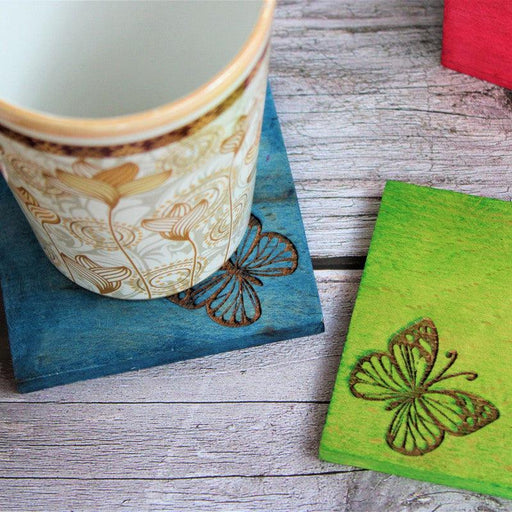Handcrafted Multicoloured Wooden Laser Engraved Coaster (Set of 6) - WoodenTwist