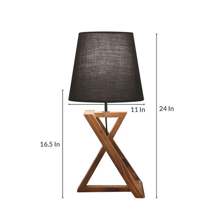 Catapult Brown Wooden Table Lamp with Black Fabric Lampshade - WoodenTwist