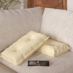 Fabrahome Button Tufted Rectangular Fiber Pillow Set of 2 ( Beige ) - WoodenTwist