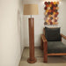 Skyline Wooden Floor Lamp with Brown Base and Yellow Printed Fabric Lampshade - WoodenTwist