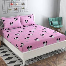 Glace Cotton Double Bedsheet with 2 Pillow Covers (Pink Miccky) - WoodenTwist