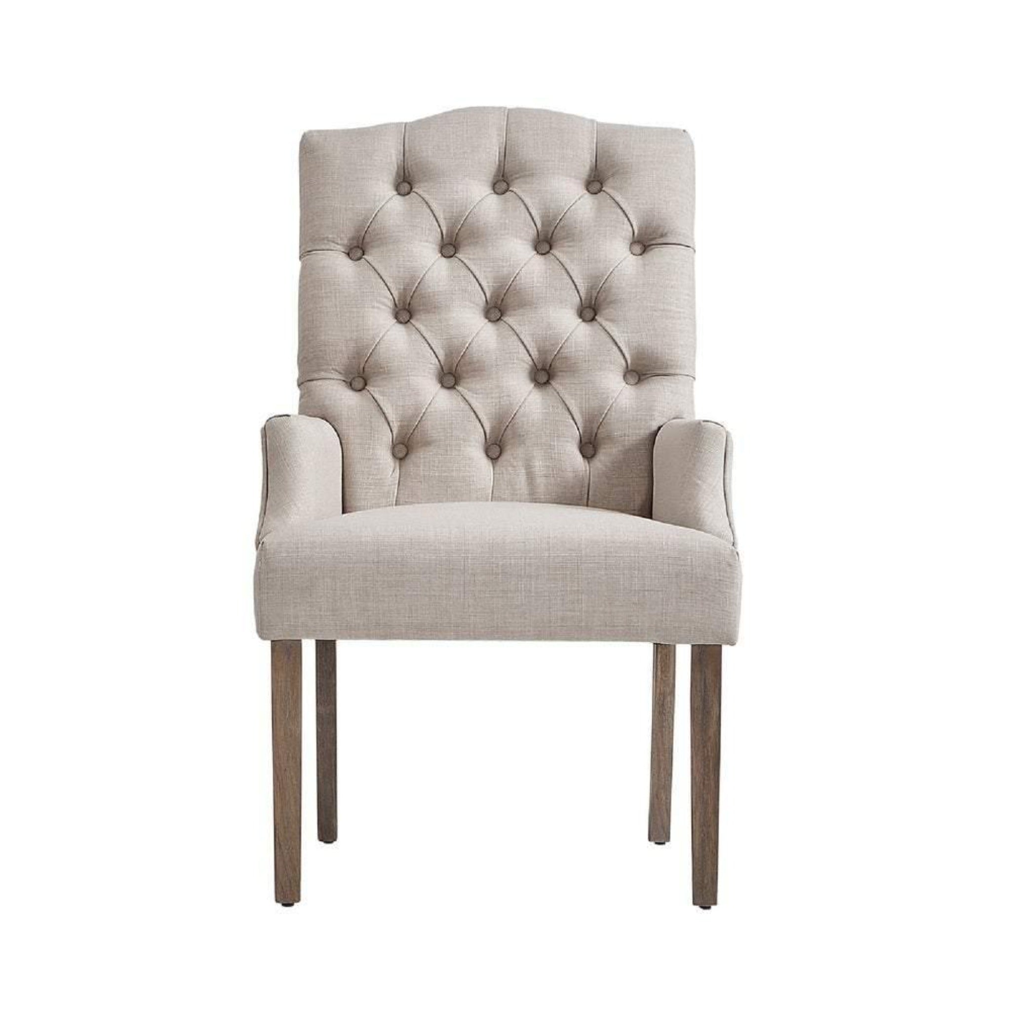 Classic Tufted Linen Dining Arm Chair Set of 2 - WoodenTwist