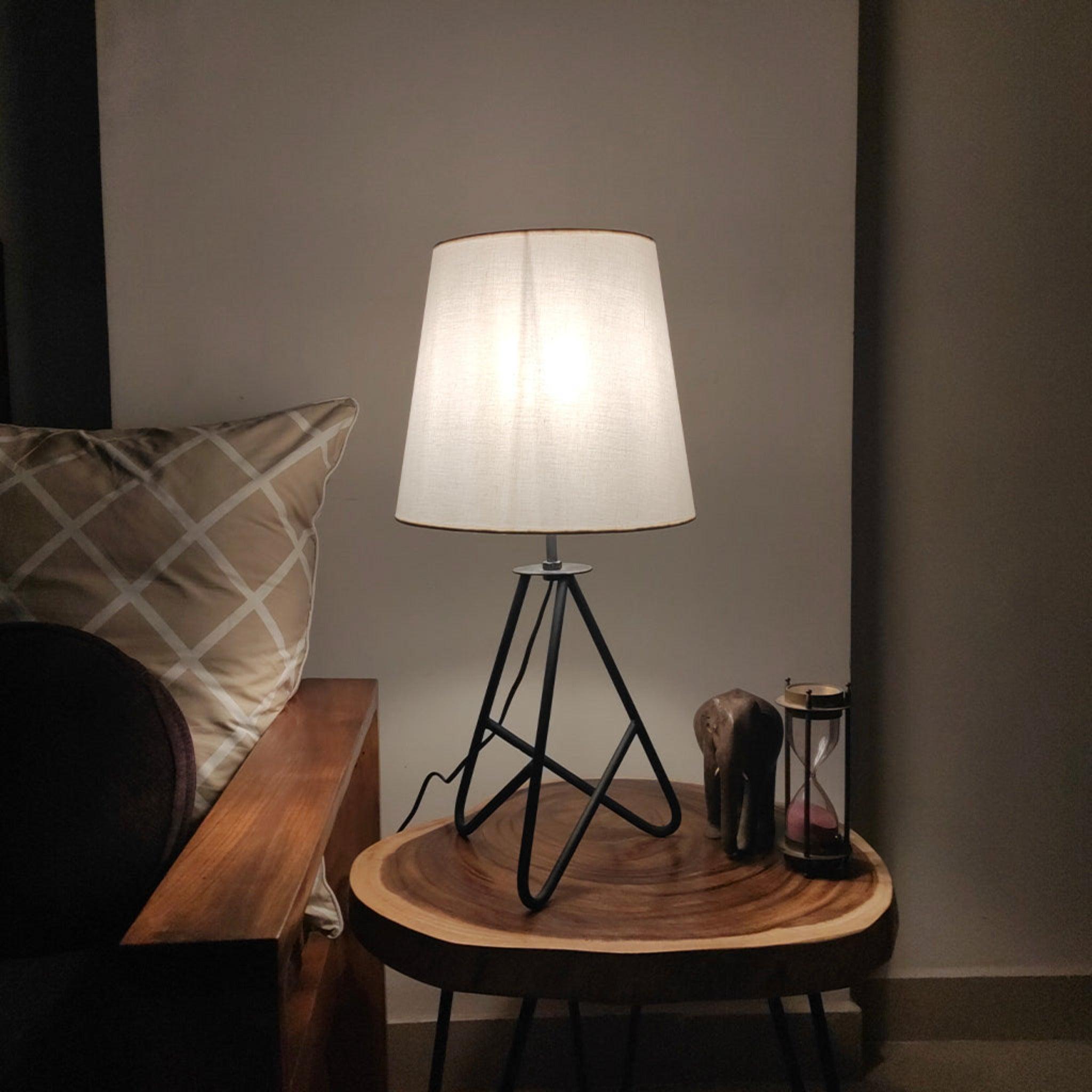 Claire Metal Table Lamp with Black Base and Premium White Fabric Lampshade - WoodenTwist