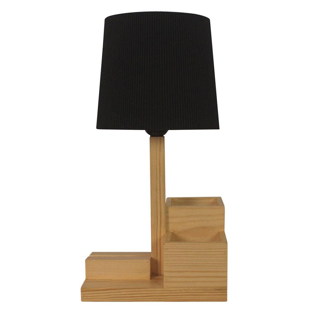 Classic Wooden Table Lamp With Black Fabric Lampshade and Mobile Stand - WoodenTwist