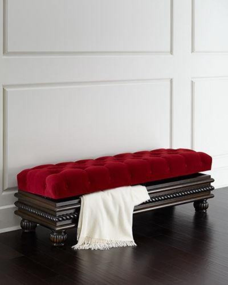 Carved Teak Wood Upholstered Flip top Storage Bench - WoodenTwist