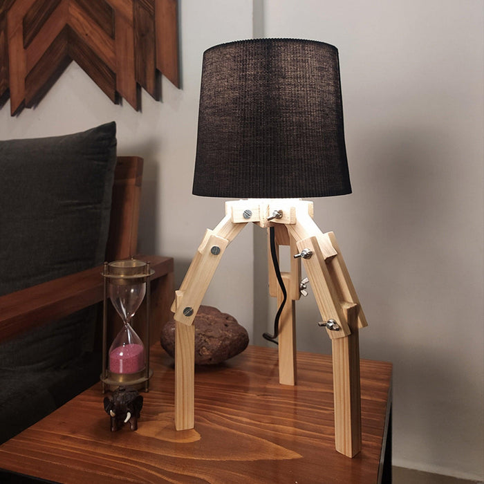 Crawler Beige Wooden Table Lamp with Black Fabric Lampshade - WoodenTwist