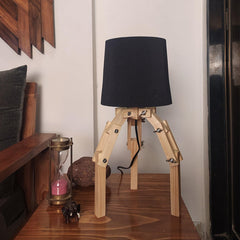 Crawler Beige Wooden Table Lamp with Black Fabric Lampshade - WoodenTwist