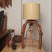Crawler Brown Wooden Table Lamp with Yellow Printed Fabric Lampshade - WoodenTwist