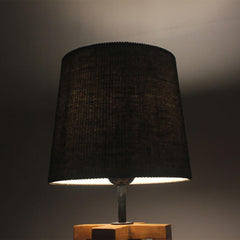 Criss Cross Brown Wooden Table Lamp with Yellow Printed Fabric Lampshade - WoodenTwist