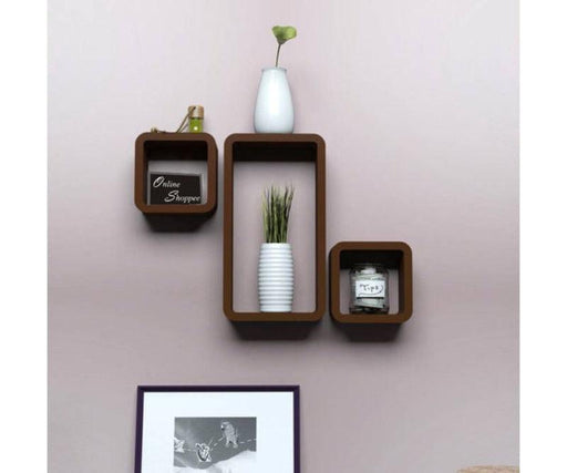 Wooden Cube Shape Floating Wall Shelves Set of 3 - WoodenTwist