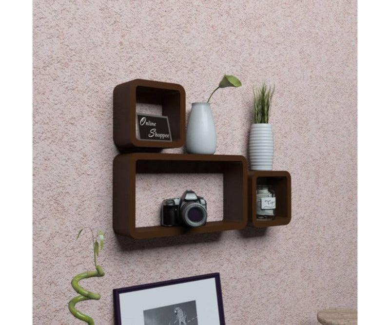 Wooden Cube Shape Floating Wall Shelves Set of 3 - WoodenTwist