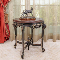 Graceful Carved Round Table in Premium Teak Wood - WoodenTwist