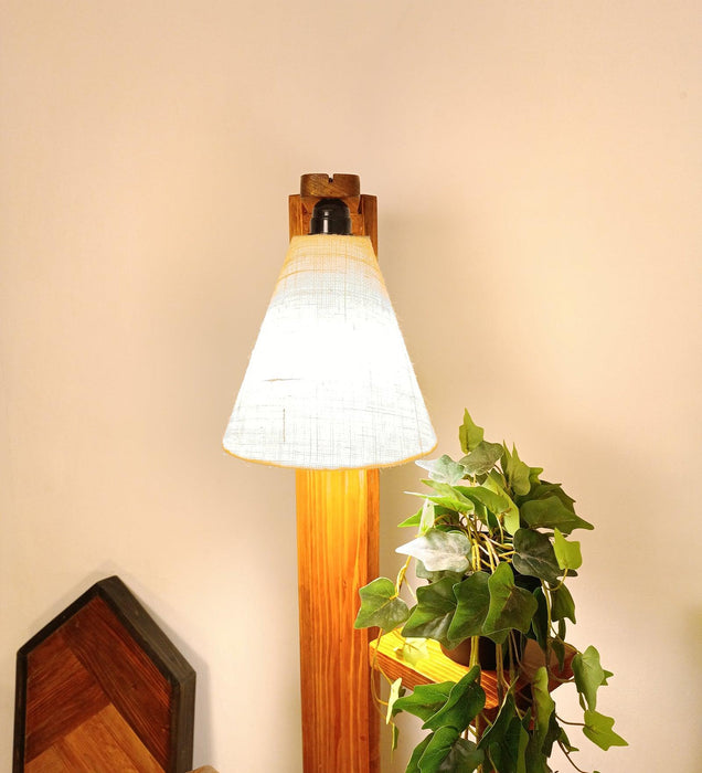 Dorian Wooden Floor Lamp with Brown Base and Jute Fabric Lampshade - WoodenTwist