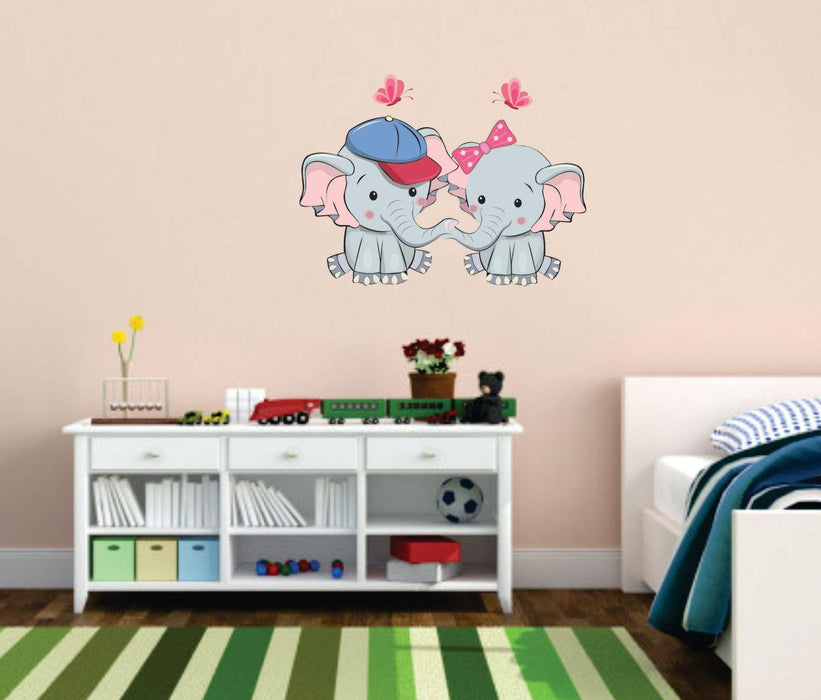 Cute Cartoon Little Elephant Couple Wall Sticker - WoodenTwist