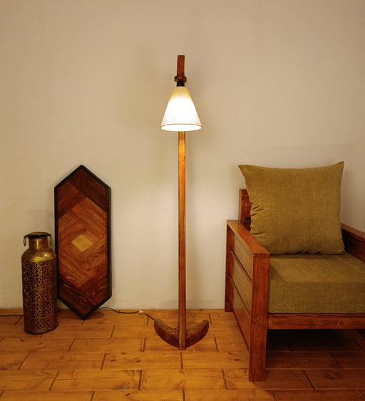 Druid Wooden Floor Lamp with Brown Base and Jute Fabric Lampshade - WoodenTwist
