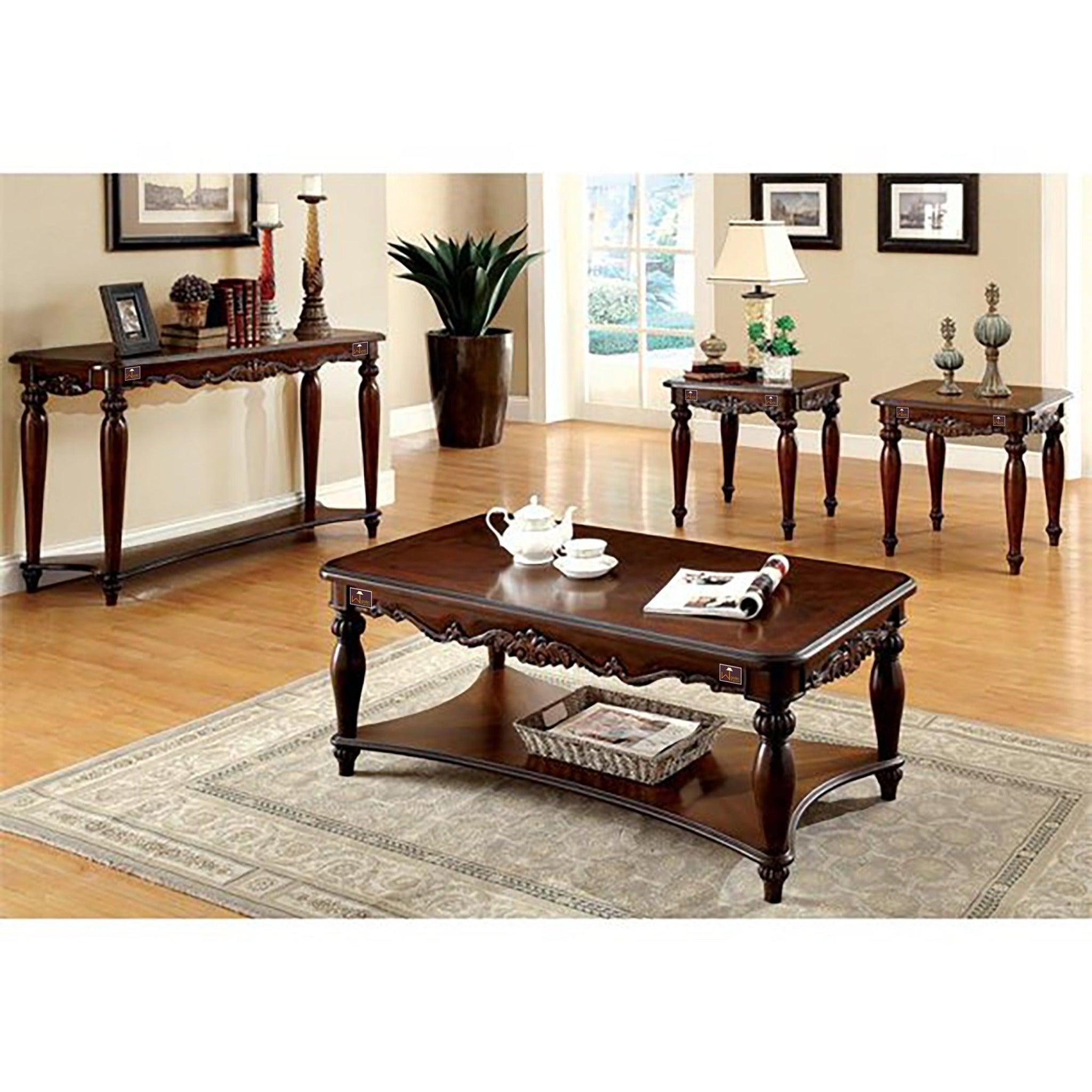 Wooden Hand Carved Royal Decor Coffee Table Set (Sheesham Wood) - WoodenTwist