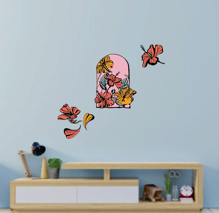 Hibiscus Flowers multicolor Wall Sticker for Bedroom, Living Room, Home Decoration - WoodenTwist