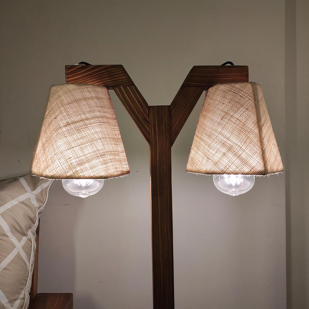 Elania Wooden Table Lamp with Brown Base and Premium White Fabric Lampshade - WoodenTwist