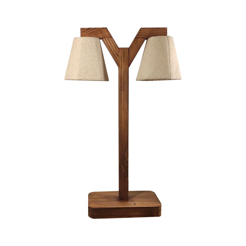 Elania Wooden Table Lamp with Brown Base and Premium White Fabric Lampshade - WoodenTwist