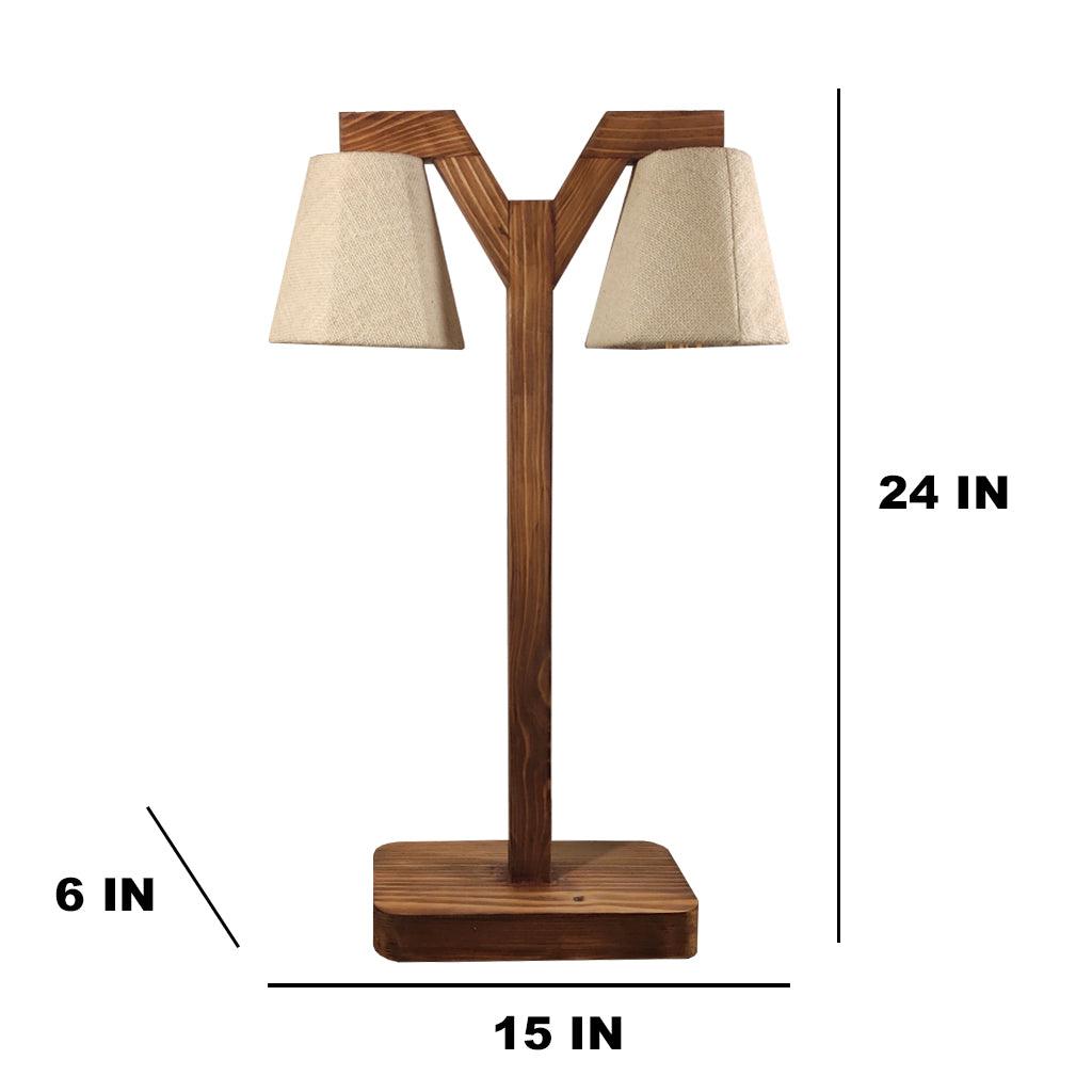 Elania Wooden Table Lamp with Brown Base and Premium White Fabric Lampshade - WoodenTwist