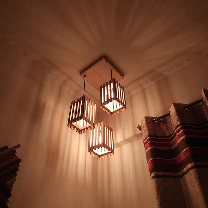 Elegant Wooden Cluster Hanging Lamp (Beige) - WoodenTwist