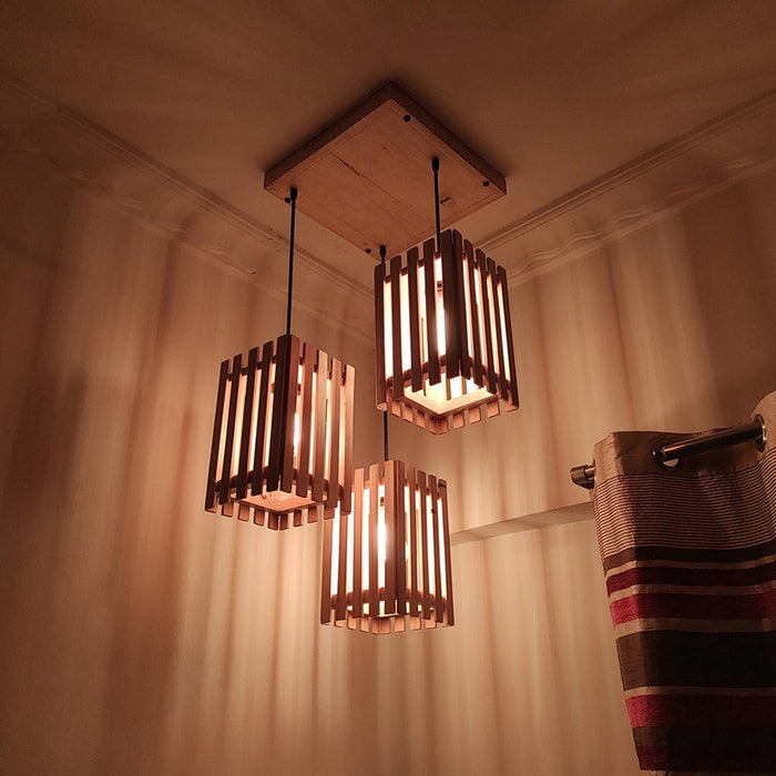 Elegant Wooden Cluster Hanging Lamp (Beige) - WoodenTwist