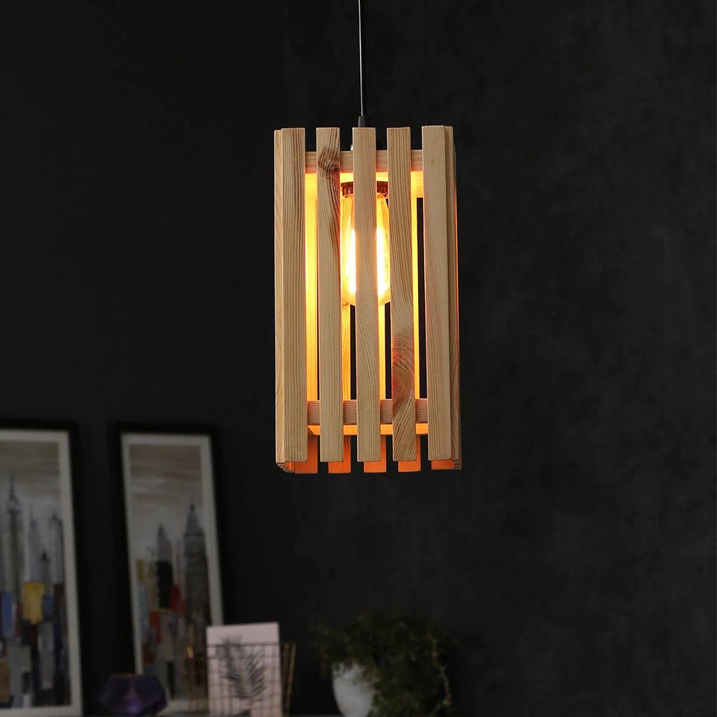 Elegant Beige Wooden Single Hanging Lamp - WoodenTwist