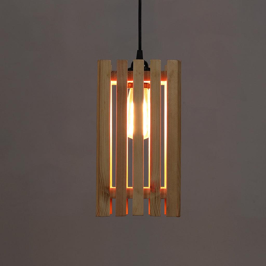 Elegant Beige Wooden Single Hanging Lamp - WoodenTwist