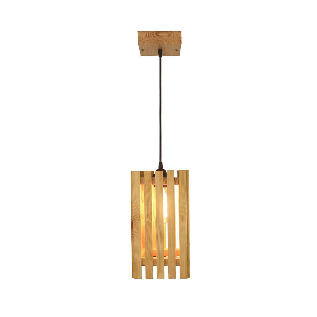 Elegant Beige Wooden Single Hanging Lamp - WoodenTwist