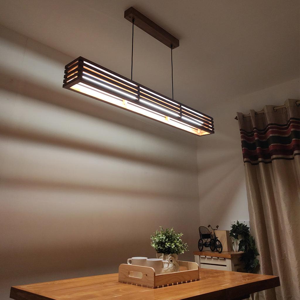 Elegant Baton Brown LED Hanging Lamp - WoodenTwist