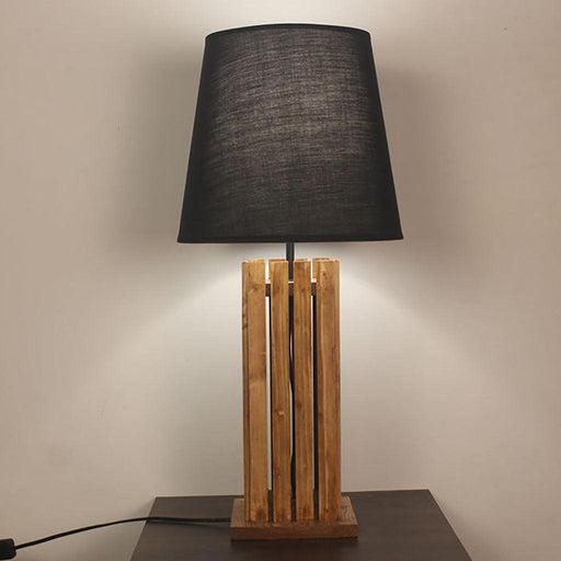 Elegant Brown Wooden Table Lamp with Black Fabric Lampshade - WoodenTwist