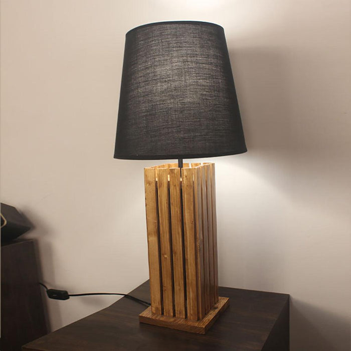 Elegant Brown Wooden Table Lamp with Black Fabric Lampshade - WoodenTwist