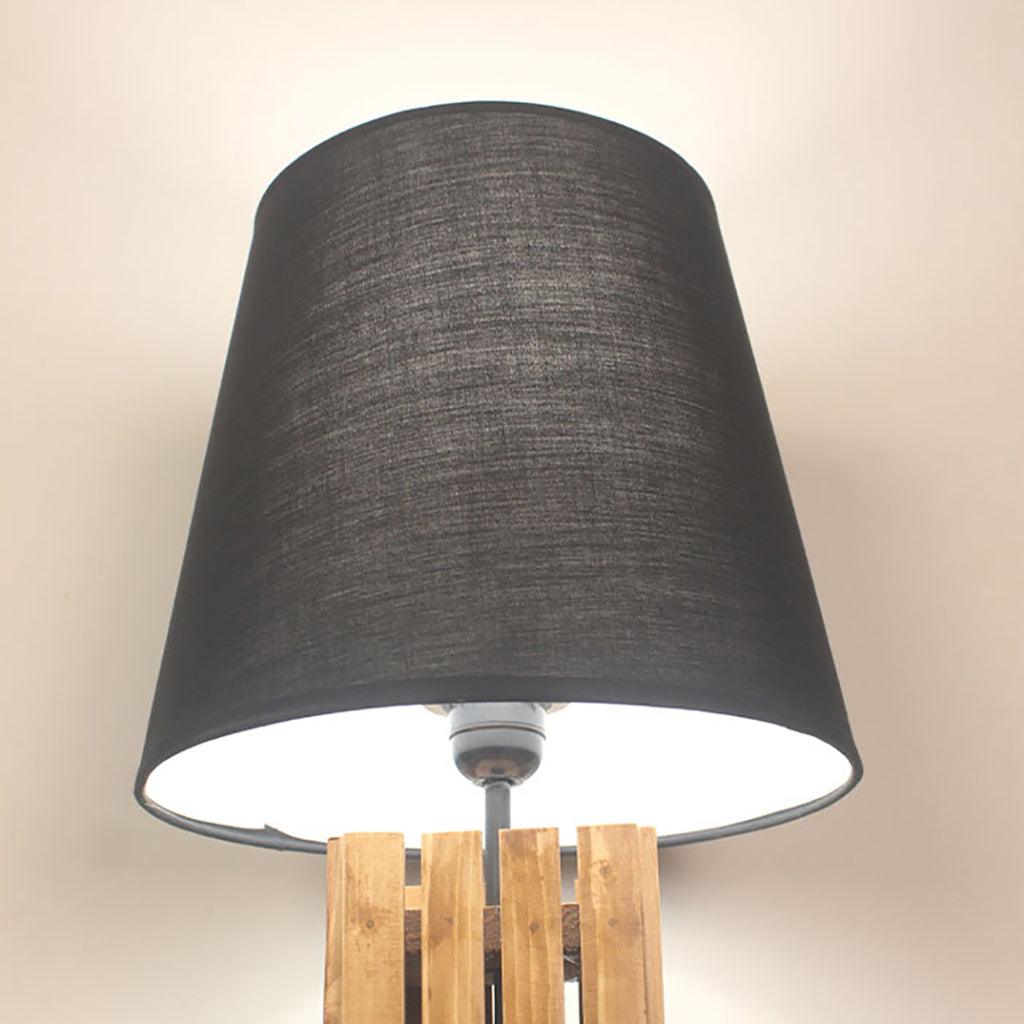 Elegant Brown Wooden Table Lamp with Black Fabric Lampshade - WoodenTwist