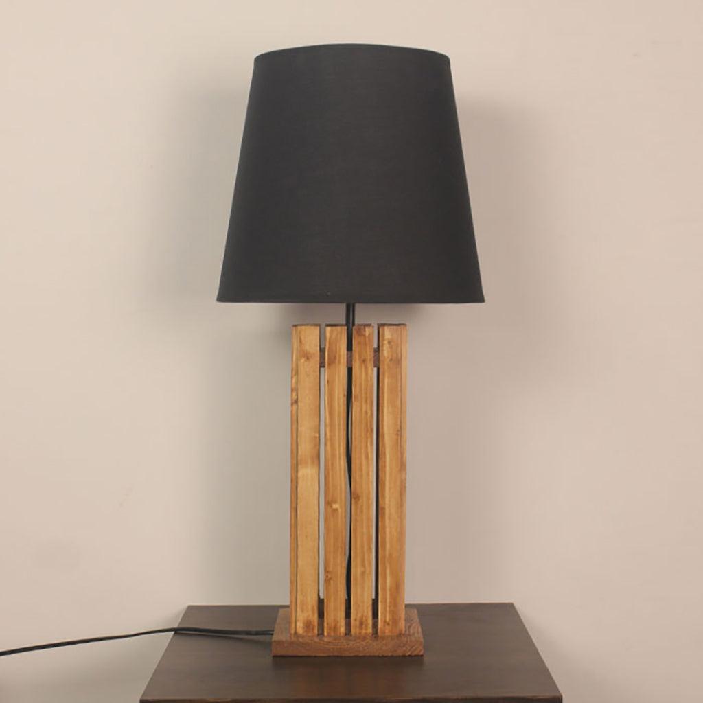 Elegant Brown Wooden Table Lamp with Black Fabric Lampshade - WoodenTwist