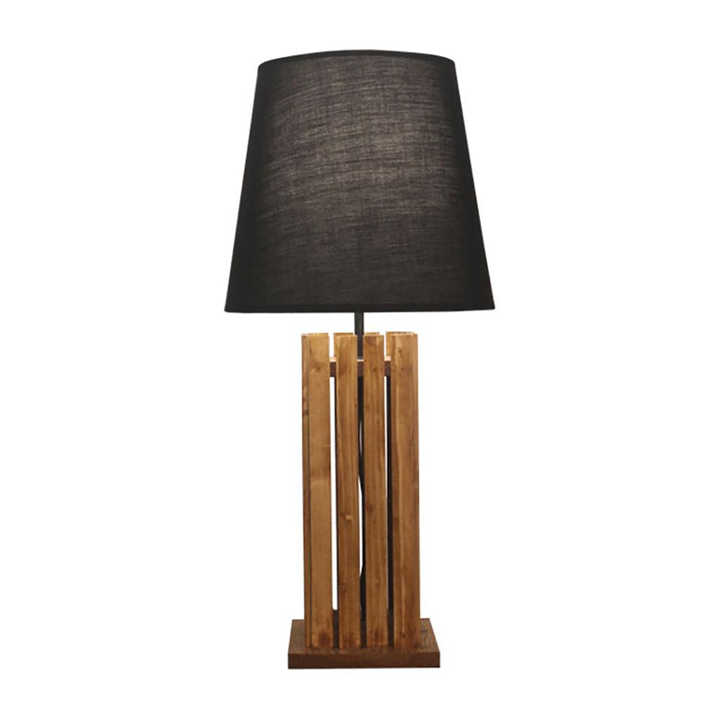 Elegant Brown Wooden Table Lamp with Black Fabric Lampshade - WoodenTwist