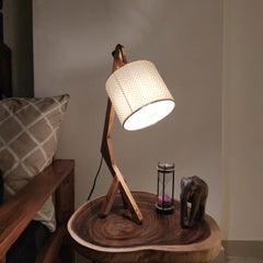 Emphasis Wooden Table Lamp with Brown Base and Yellow Fabric Lampshade - WoodenTwist