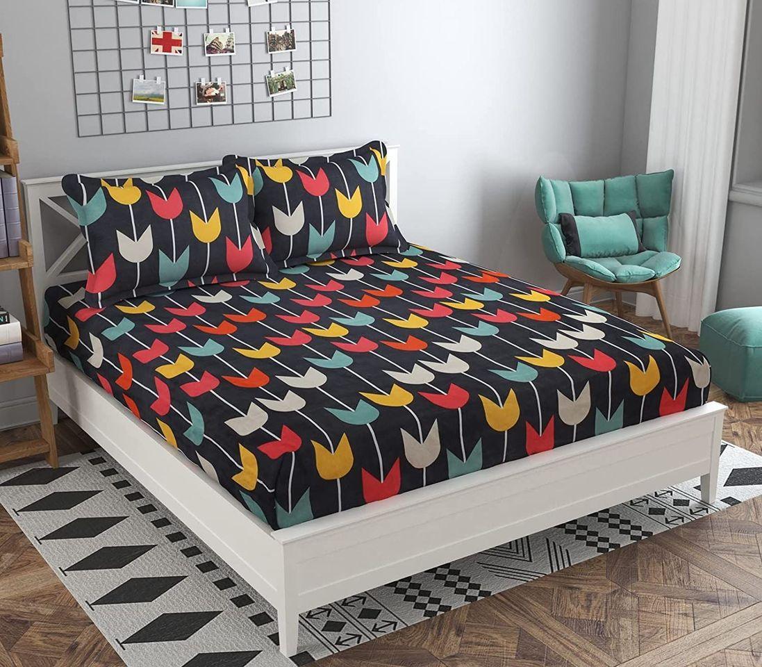 Glace Cotton Double Bedsheet (Multi Grey Patti)