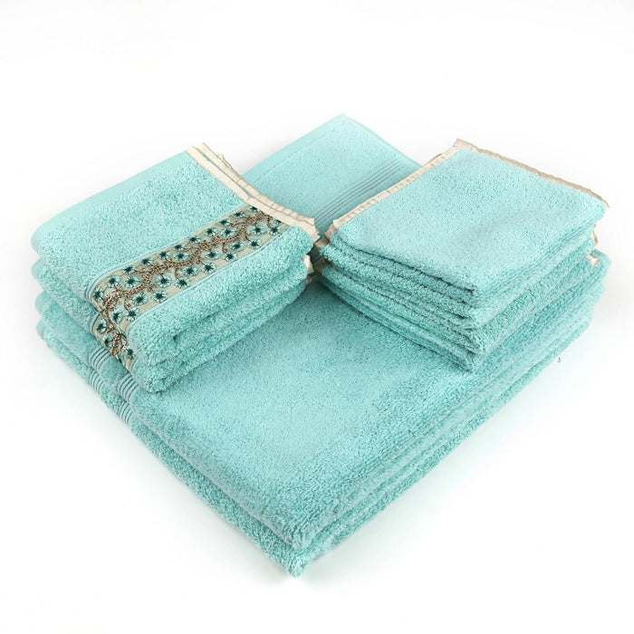 Pure Cotton 500 GSM Towel Set of 8 (2 Bath, 2 Hand & 4 Face Towels) - WoodenTwist